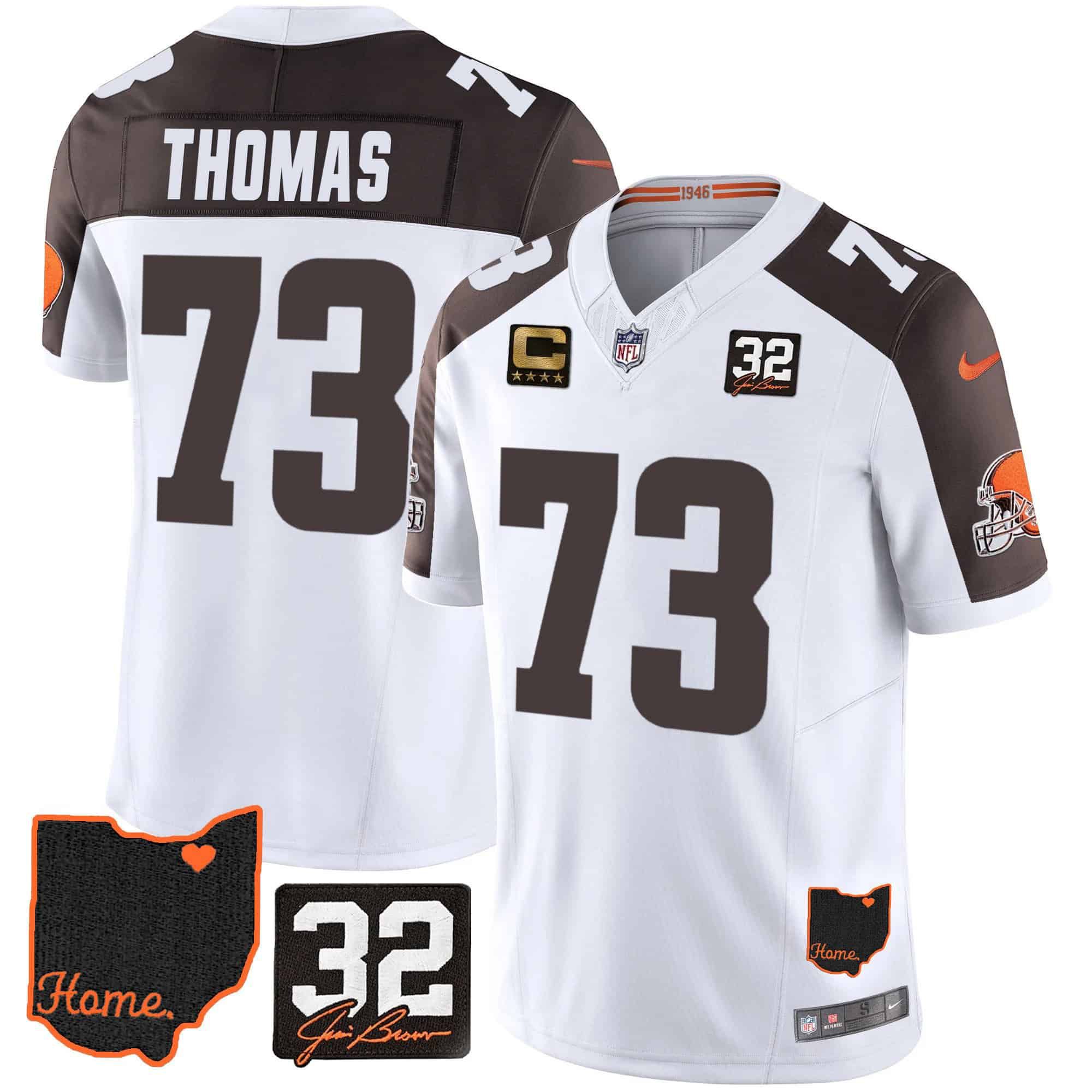 Men Cleveland Browns #73 Thomas White Memorial Home Patch 2024 Nike NFL Jersey style 1